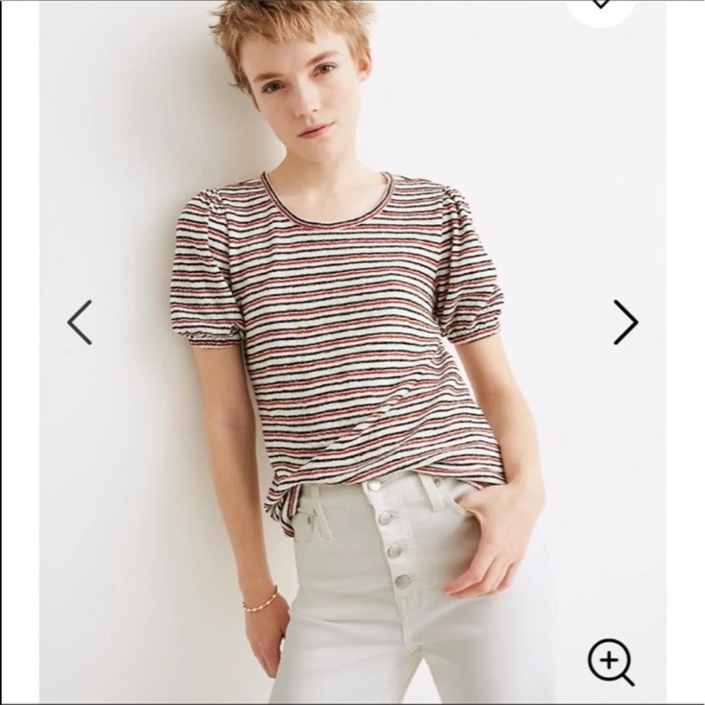 Madewell superlight jacquard puff sleeve striped tee size SMALL